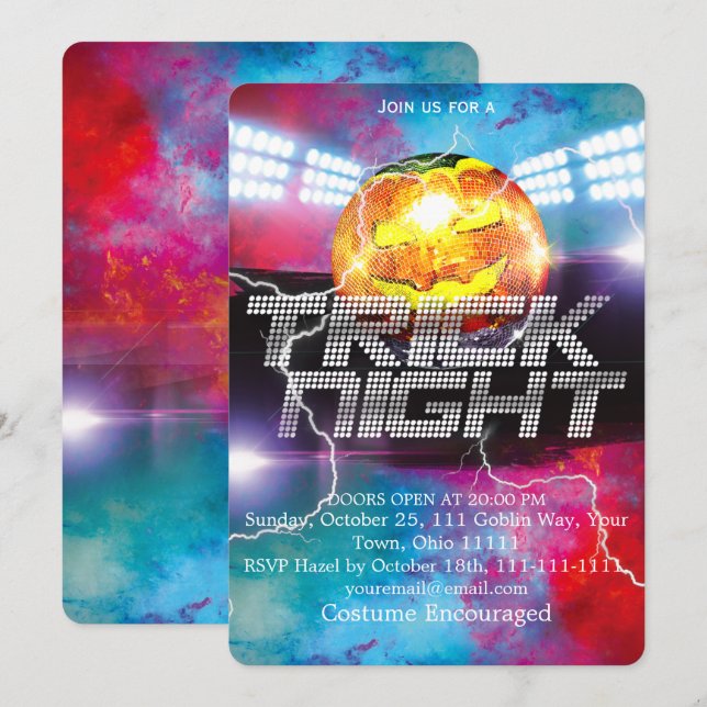 Convite Noite de Truques Bola de Discoteca de Halloween Ab (Frente/Verso)