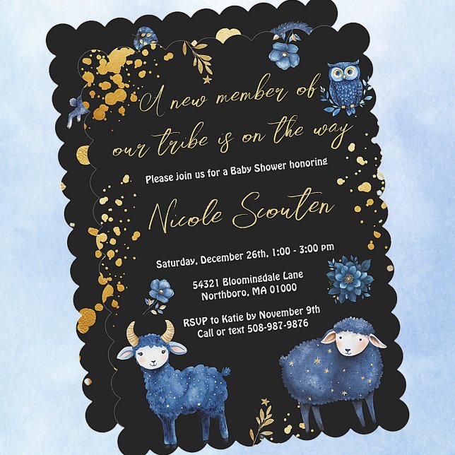 Convite Noite de Woodland Whimsical: Um Bebê está a Caminh (Adorable dreamy celestial woodland animals baby shower personalized baby shower invitations)