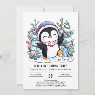 Convite Noite digital em Floco de Neve Cute Penguin