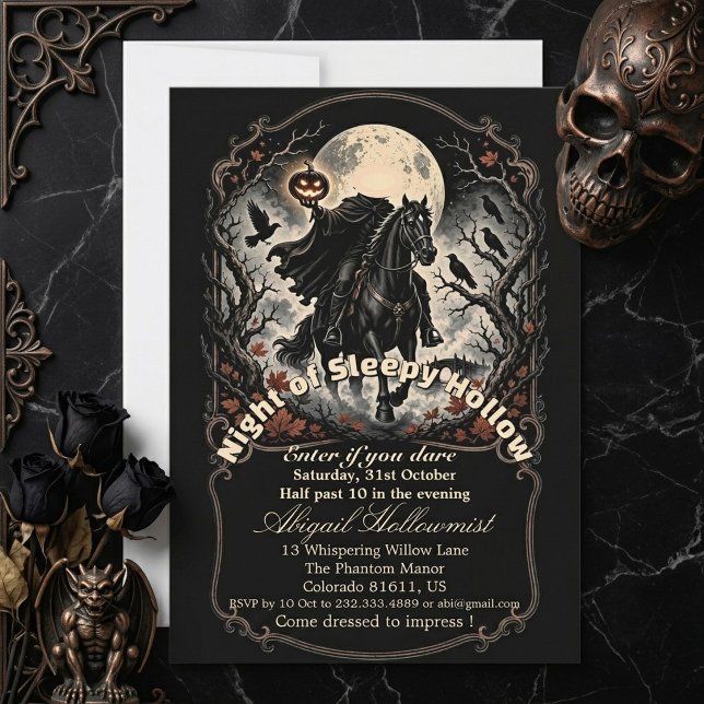 Convite Noite do Cavaleiro Sem Cabeça de Sleepy Hollow Lua (Night of Sleepy Hollow Headless Horseman Full Moon Invitation)
