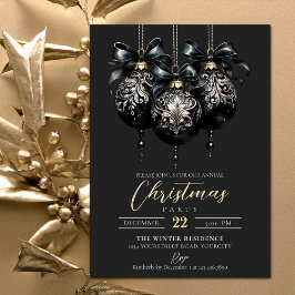 Convite Noite elegante de preto e ouro, luxo de Natal