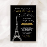 Convite Noite em Paris Torre Eiffel Dourado Doce 16 Aniver<br><div class="desc">La La La! Esta "Noite em Paris", inspirada em francês, apresenta um Convite de aniversário Sweet 16 com uma brilhante torre Eiffel de prata cintilante e um esquema de cor chic de ouro antigo, preto e branco. O texto elegante e na moda pode ser completamente personalizado com o nome da...</div>