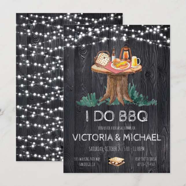 Convite Noite Encantada de Churrasco no Quintal com uma se (Frente/Verso)