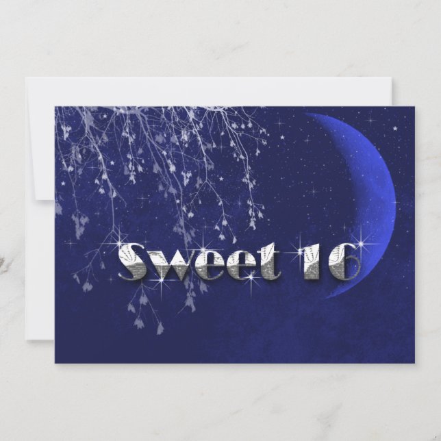Convite Noite Encantada, Lua e Estrelas, Sweet Sixteen, (Frente)