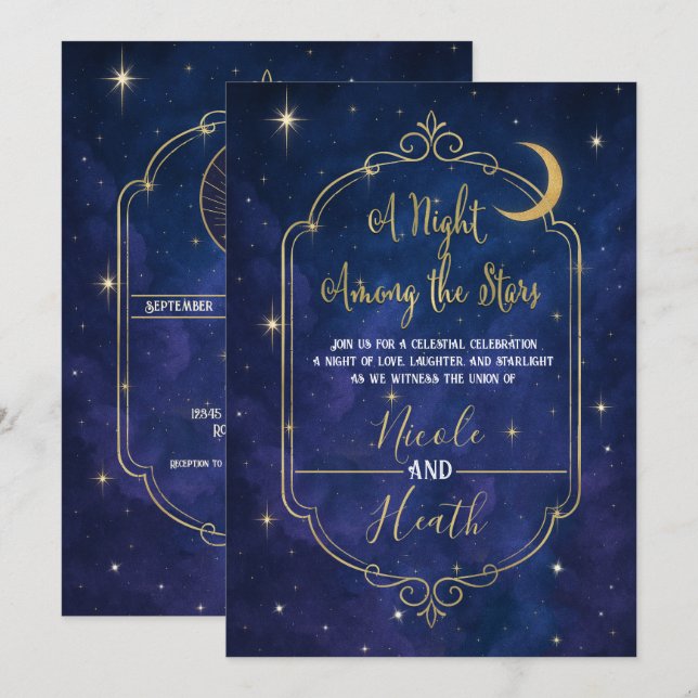 Convite Noite Entre as Estrelas Céu Celestial Casamento  (Frente/Verso)