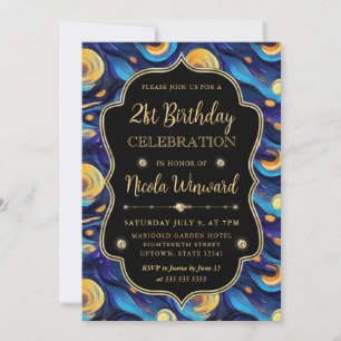 Convite Noite Estrelada Azul e Amarela de 21 Anos