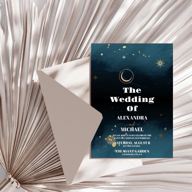 Convite Noite Estrelada Azul Naval Prata Brilho Casamento  (Criador carregado)