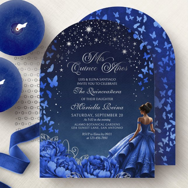 Convite Noite Estrelada Azul Real Quinceanera (Criador carregado)