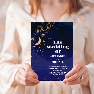 Convite Noite Estrelada Casamento Azul Naval Brilho Prata