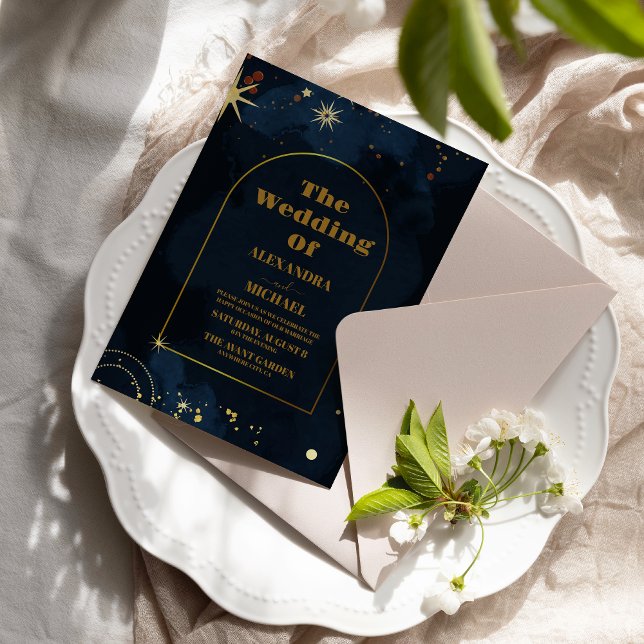 Convite Noite Estrelada Casamento Azul Naval Brilho Prata (Criador carregado)
