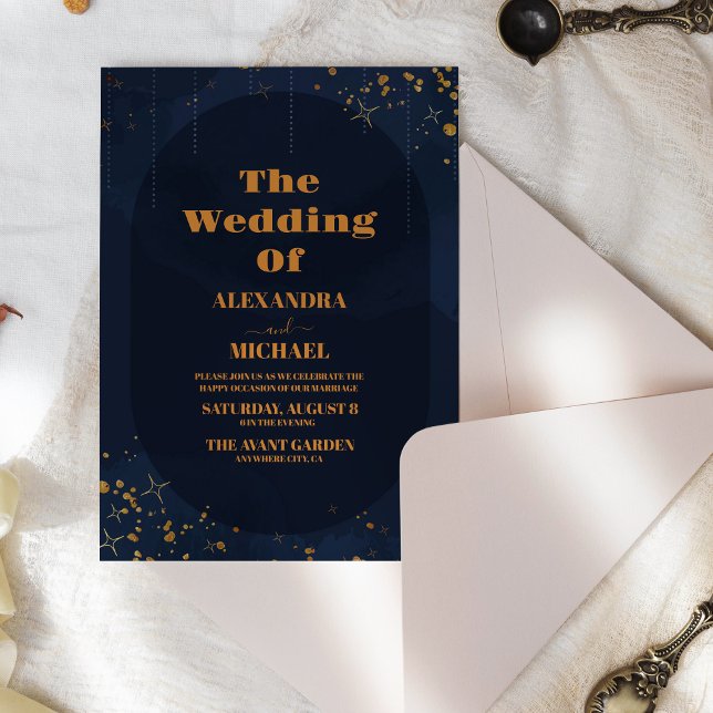 Convite Noite Estrelada Casamento Azul Navy Prata Brilho (Criador carregado)