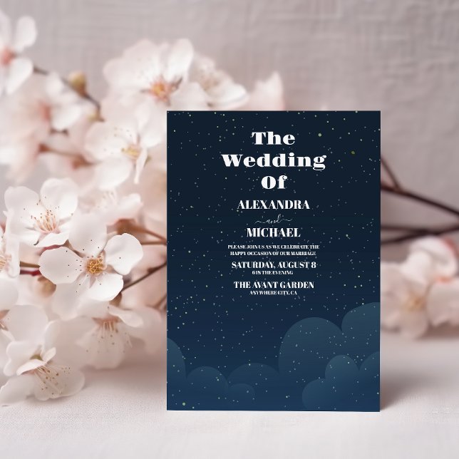 Convite Noite Estrelada Casamento Azul Navy Prata Brilho (Criador carregado)