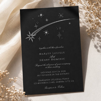 Convite Noite Estrelada Casamento Celestial Preto e Branco