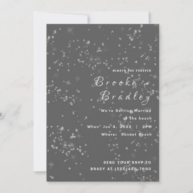 Convite Noite Estrelada Casamento Cinza (Frente)