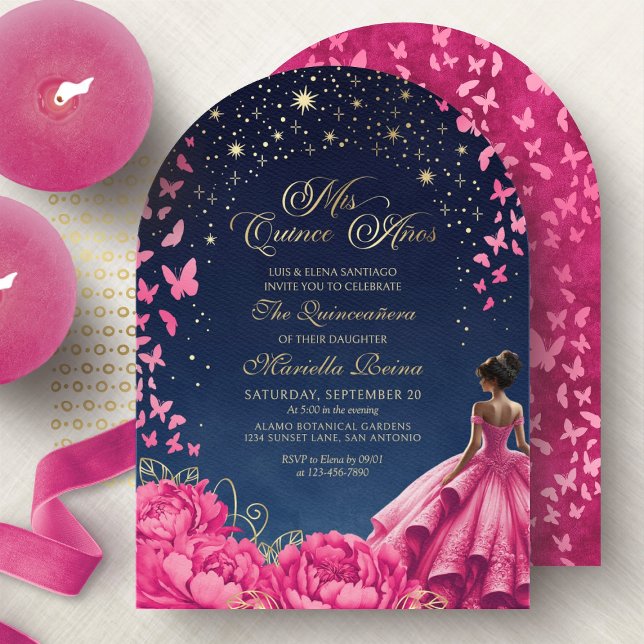 Convite Noite Estrelada de Rosa Quinceanera (Criador carregado)
