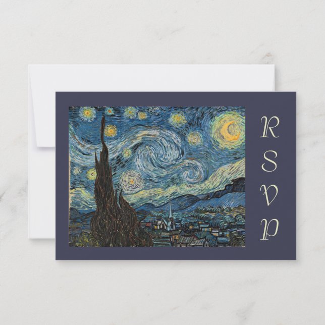 Convite Noite Estrelada de Van Gogh rsvp (Verso)
