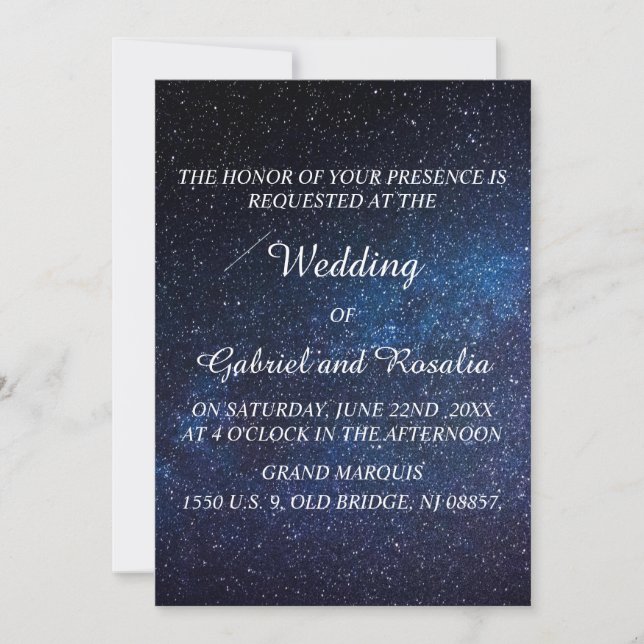 Convite Noite Estrelada do Céu Azul Marinho Casamento Via  (Frente)