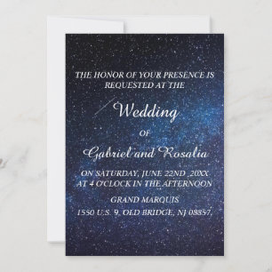 Convite Noite Estrelada do Céu Azul Marinho Casamento Via