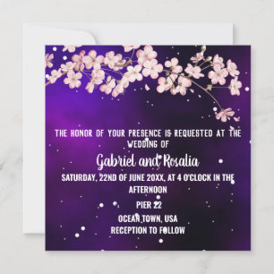 Convite Noite Estrelada Moderna e Casamento de Flor de Cer