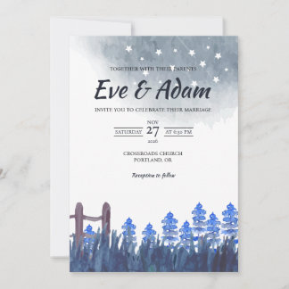 Convite Noite Estrelada Pine Prado Aquarela Casamento de I