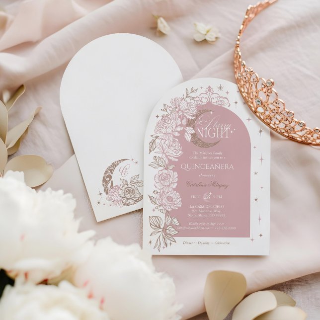 Convite Noite Estrelada Quinceanera Floral Celestial Lua (Starry Night Quinceanera Floral Celestial Moon Invitation)