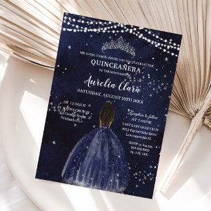 Convite Noite Estrelada Quinze Anos Azul Marinho Princesa