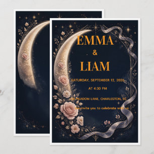 Convite Noite Floral Estelar Lua Boêmia Casamento