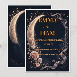 Convite Noite Floral Estelar Lua Boêmia Casamento