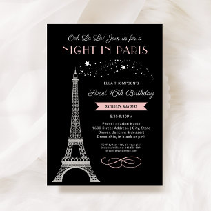 Convite Noite Glam em Paris Rosa Aniversário de 16 Anos Do