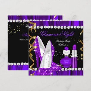 Convite Noite Glamour brilho Roxo Dourado Preto Festa 3