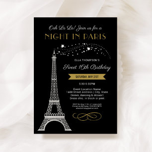 Convite Noite Glamourosa em Paris Aniversário de 16 Anos