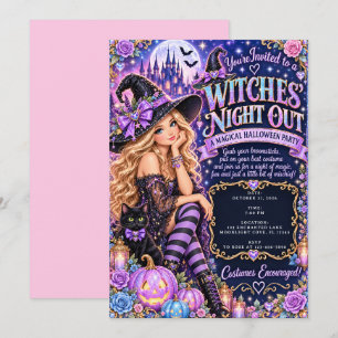 Convite Noite Mágica das Bruxas Glam Purple no Halloween