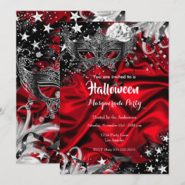 Convite Noite Mágica de Halloween Vermelha Festa de Máscar