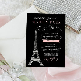 Convite Noite na Festa de noivado rosa da Torre Eiffel em 