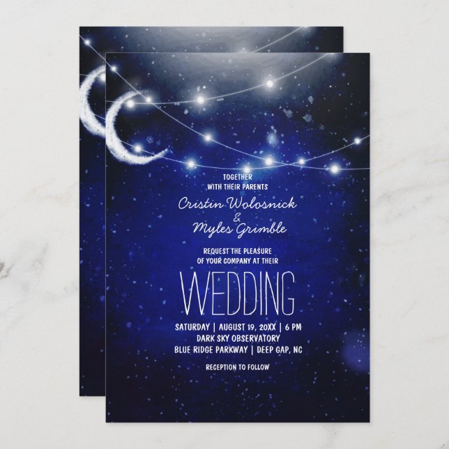 Convite Noite Sky Wedding | Luzes de string (Frente/Verso)