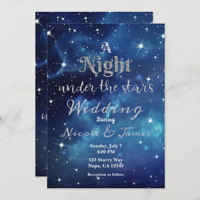 Convite Noite Sob O Casamento Azul Do Céu Estrelado Invi (Frente/Verso)