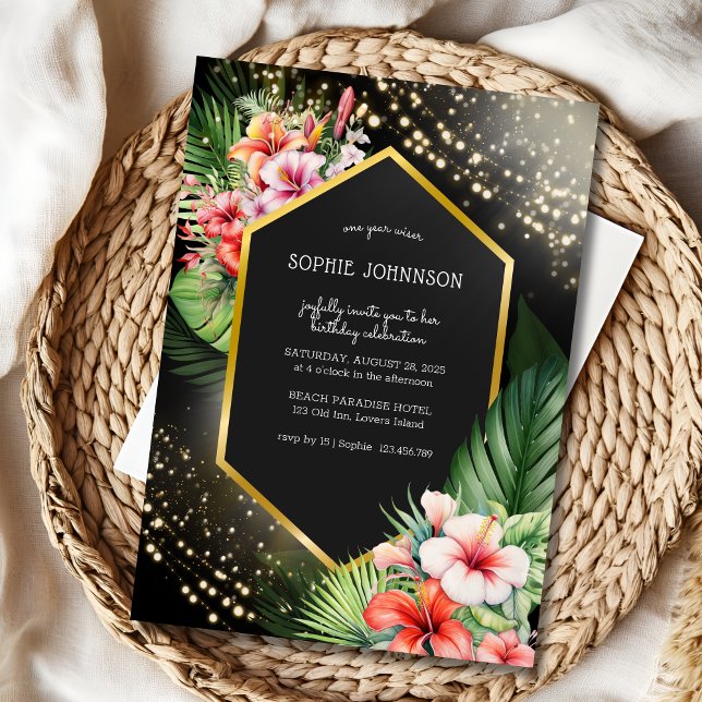 Convite Noite tropical à beira-mar, dia escuro, aniversári (Criador carregado)
