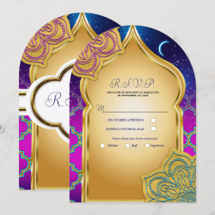 Convite Noites Árabes do Luar Glam Gold Roxo RSVP