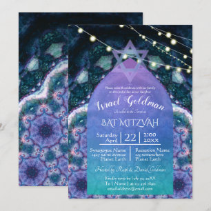 Convite Noites Boêmias com Estrela de Davi    Azul Roxo
