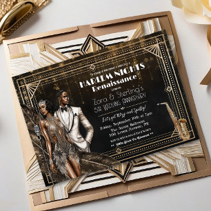 Convite Noites de Harlem Gatsby anos 20 Afro-Americano
