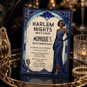 Convite Noites de Harlem Rugindo Anos 20 Azul Safira Idade