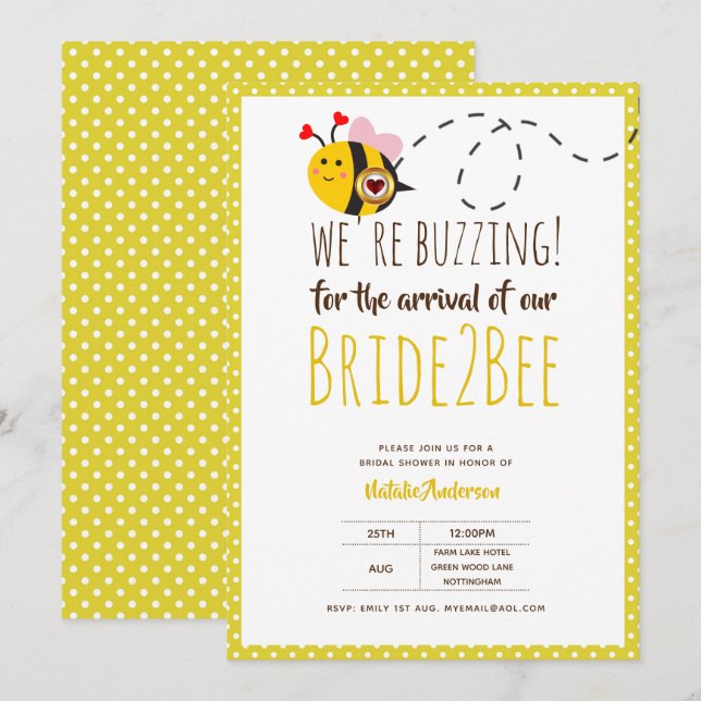 Convite Noiva 2 BEE Casamento ou Chá de panela Amarelo-Jus (Frente/Verso)