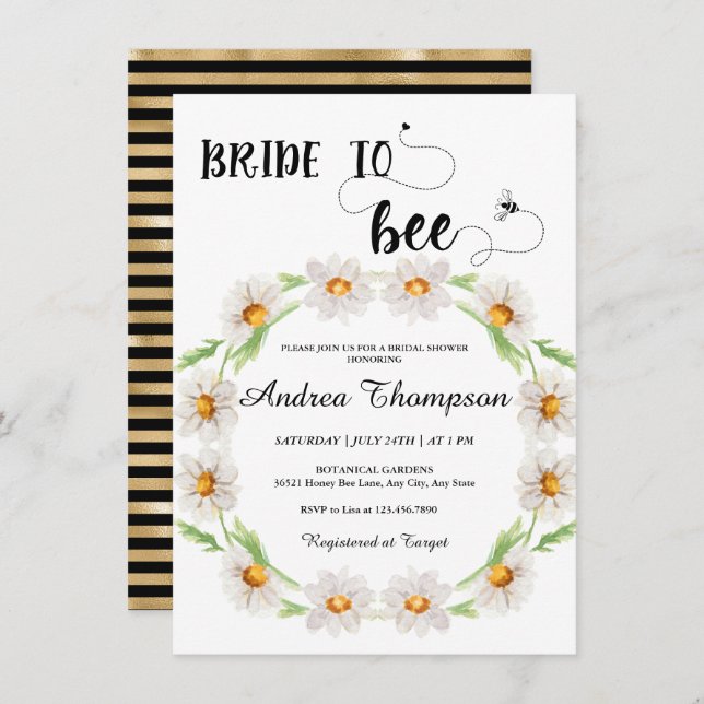 Convite Noiva à Abelha | Chá de panela Floral De Aquarela (Frente/Verso)