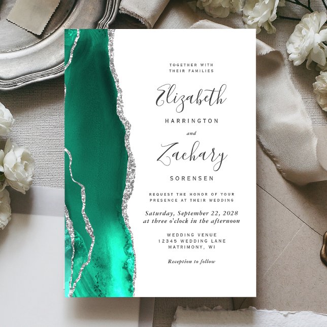 Convite Noiva Ágata Prateada Verde Seafoam Moderna (Criador carregado)