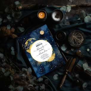 Convite Noiva Aquarela Azul Mystic Meia-Noite e Dourado