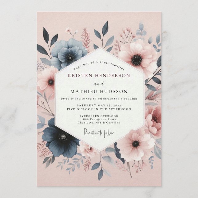 Convite Noiva Aquarela Blush Slate (Frente)