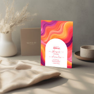 Convite Noiva Arco Rosa e Laranja Groovy Retro