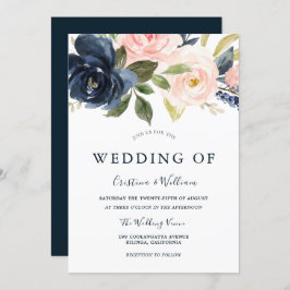 Convite Noiva Azul Marinho Rosa Água Floral Casamento