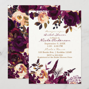 Convite Noiva Boho Bordeaux Marrom Floral Outono Chá de No