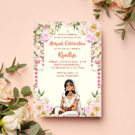 Convite Noiva bonita do casamento indiano Mehndi em rosa